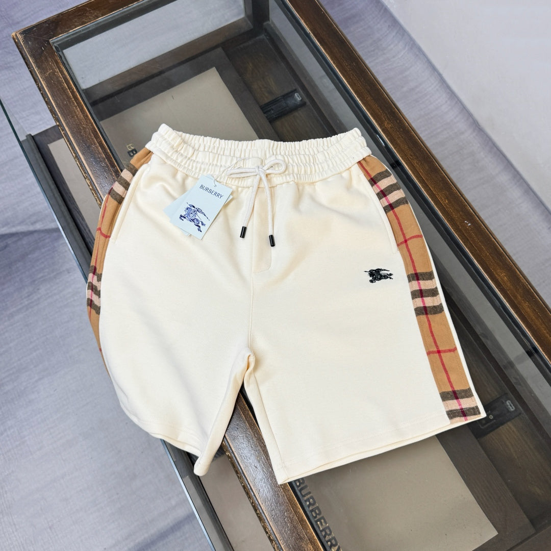 Latest two side checkered patchwork casual shorts