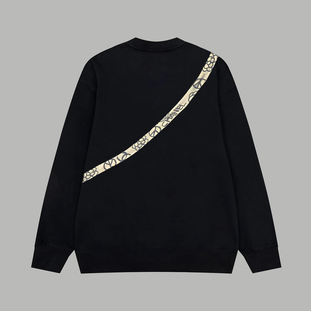 Printed looped long sleeved hoodie