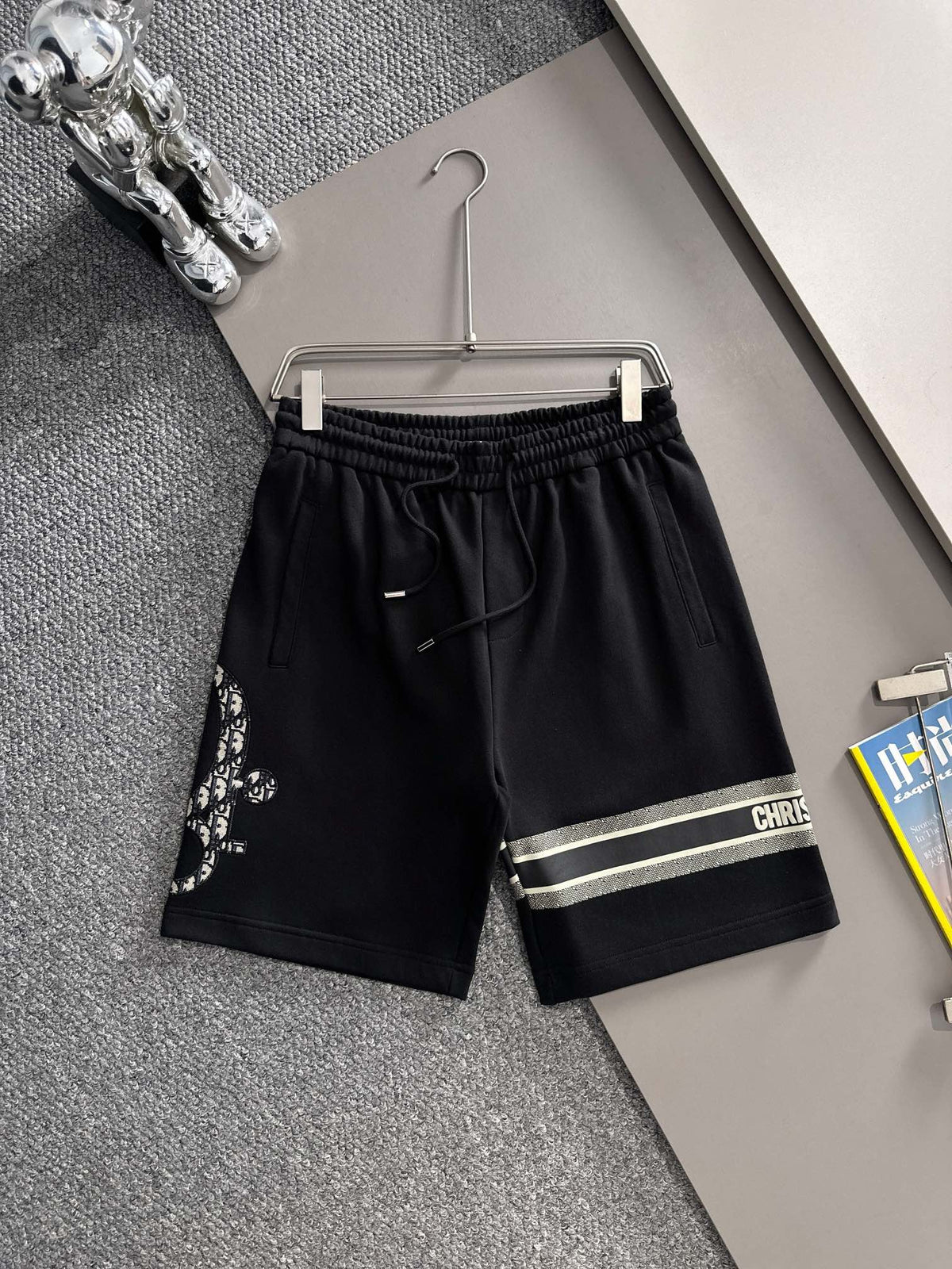 Plush striped letter casual shorts