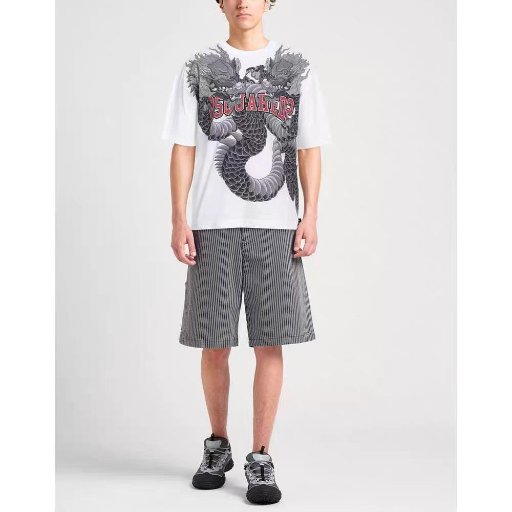 Letter dragon print round neck short sleeved shirt