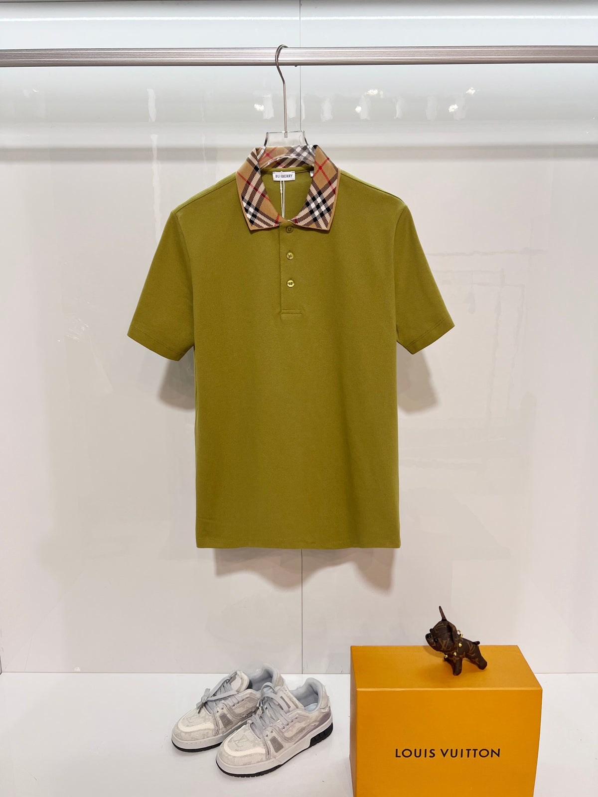 Color blocked flat collar classic plaid collar letter polo shirt