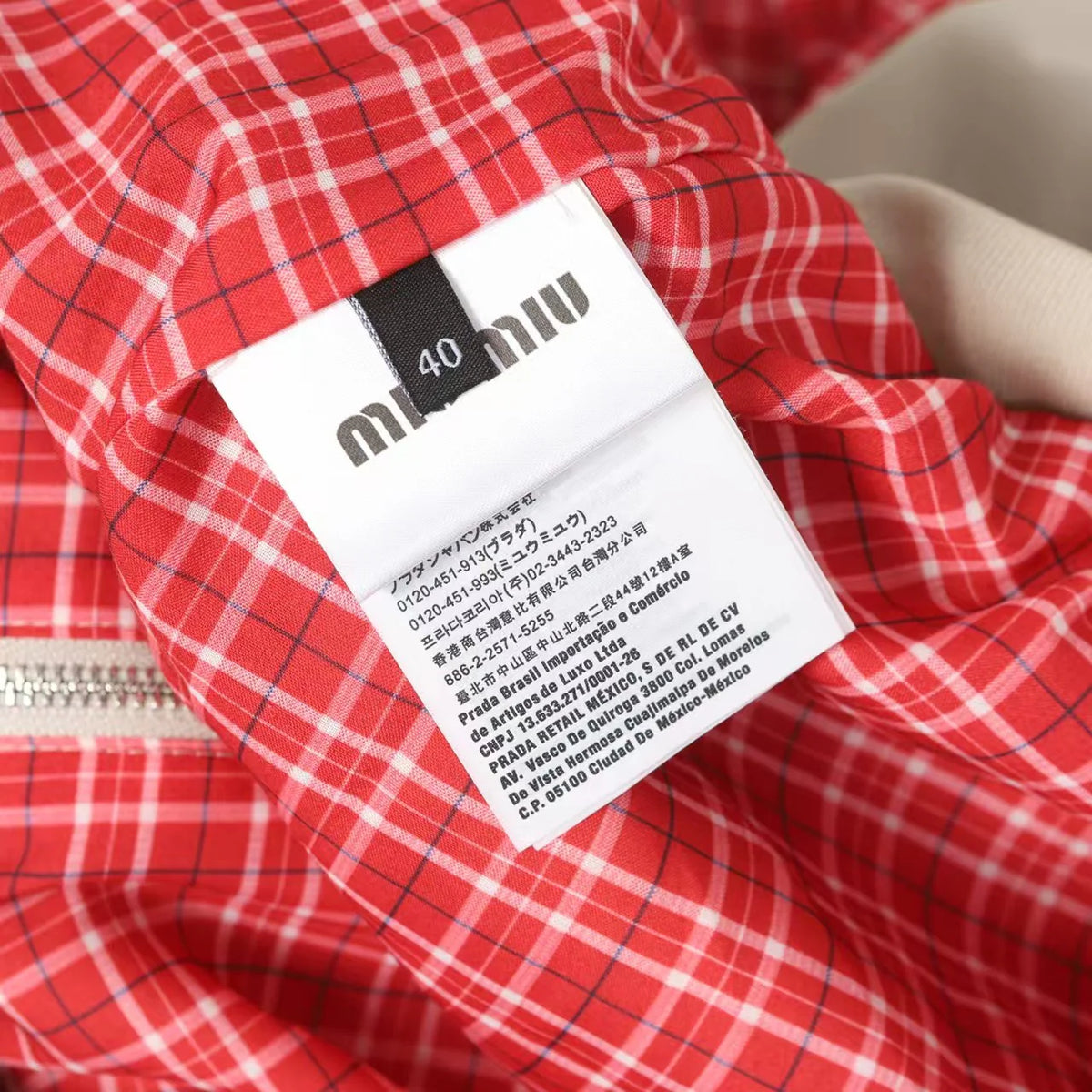 Inner red grid stand up collar jacket jacket