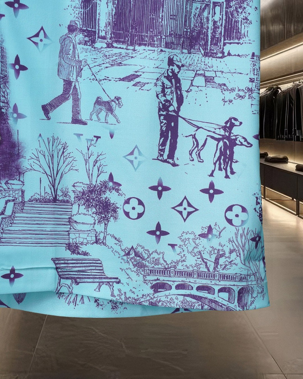 Short sleeved shirt with fragmented urban landscape pattern
