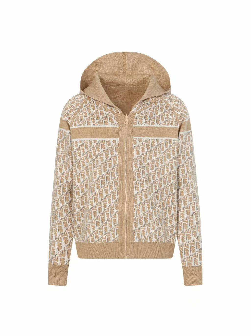 Double sided jacquard cashmere knitted hoodie