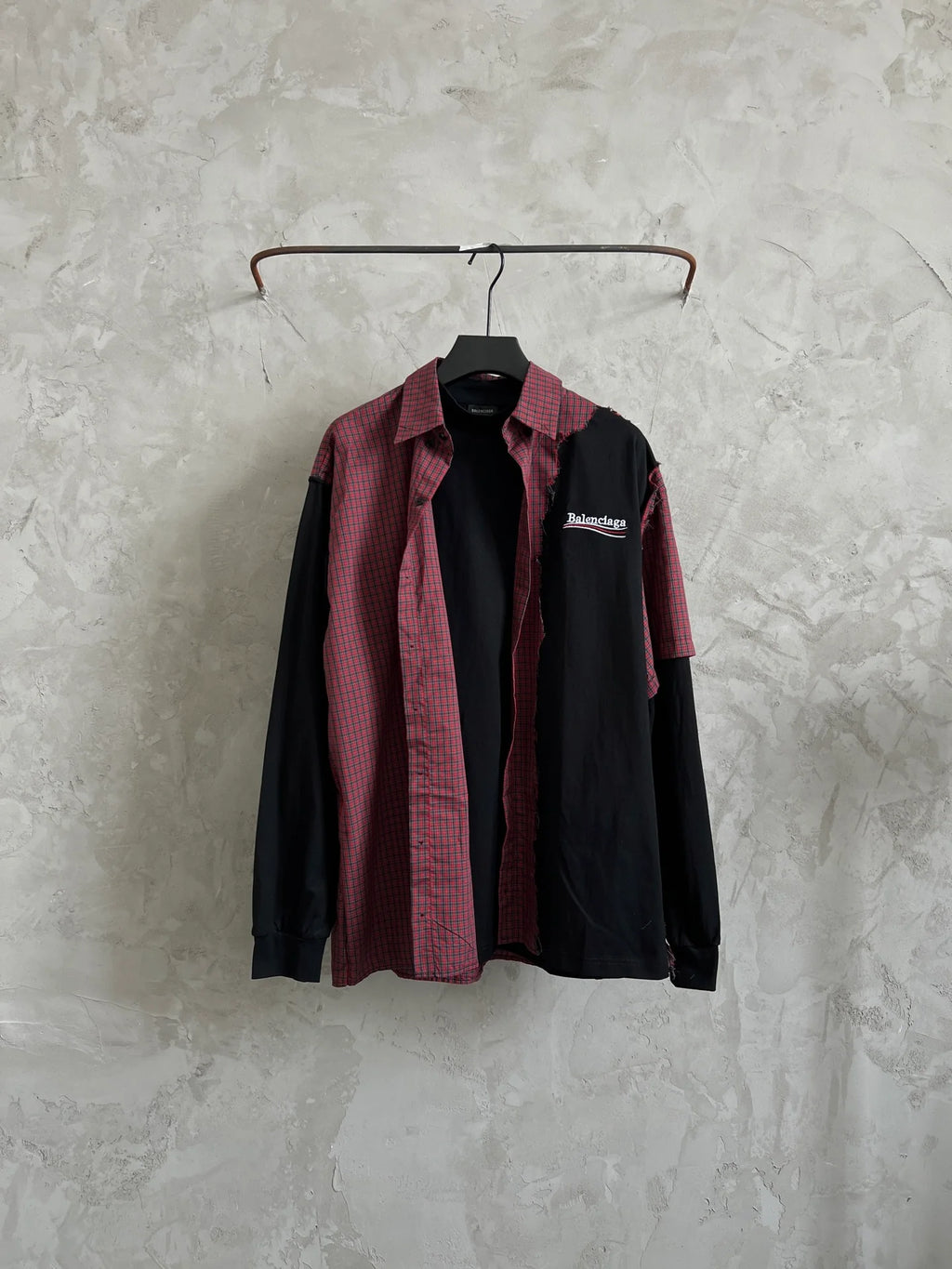 New fake two-piece checkered shirt with spliced long sleeves