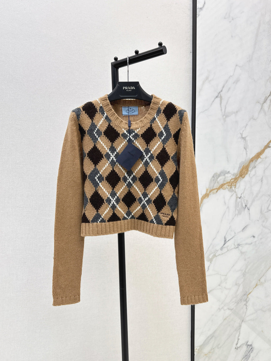 25 College style diamond plaid long sleeved sweater