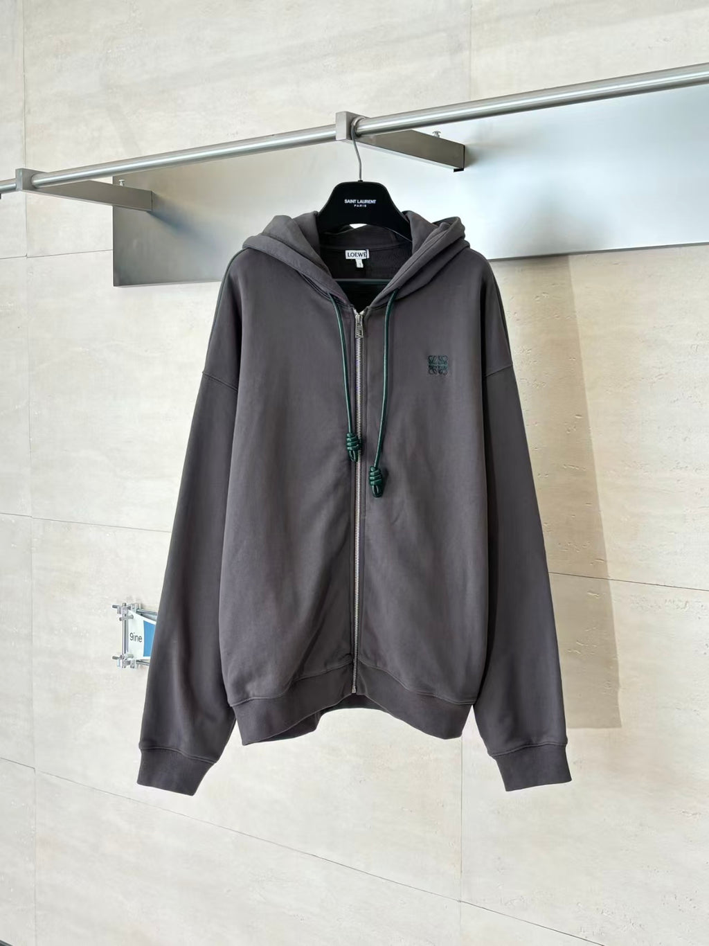 Embroidered zipper hooded sweatshirt jacket