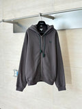 Embroidered zipper hooded sweatshirt jacket