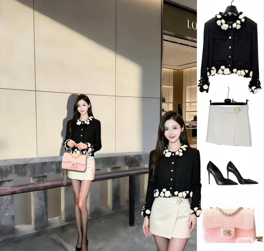 Black Textured Tweed Cropped Jacket | Black & White Pom Pom Fringe Trim Outerwear