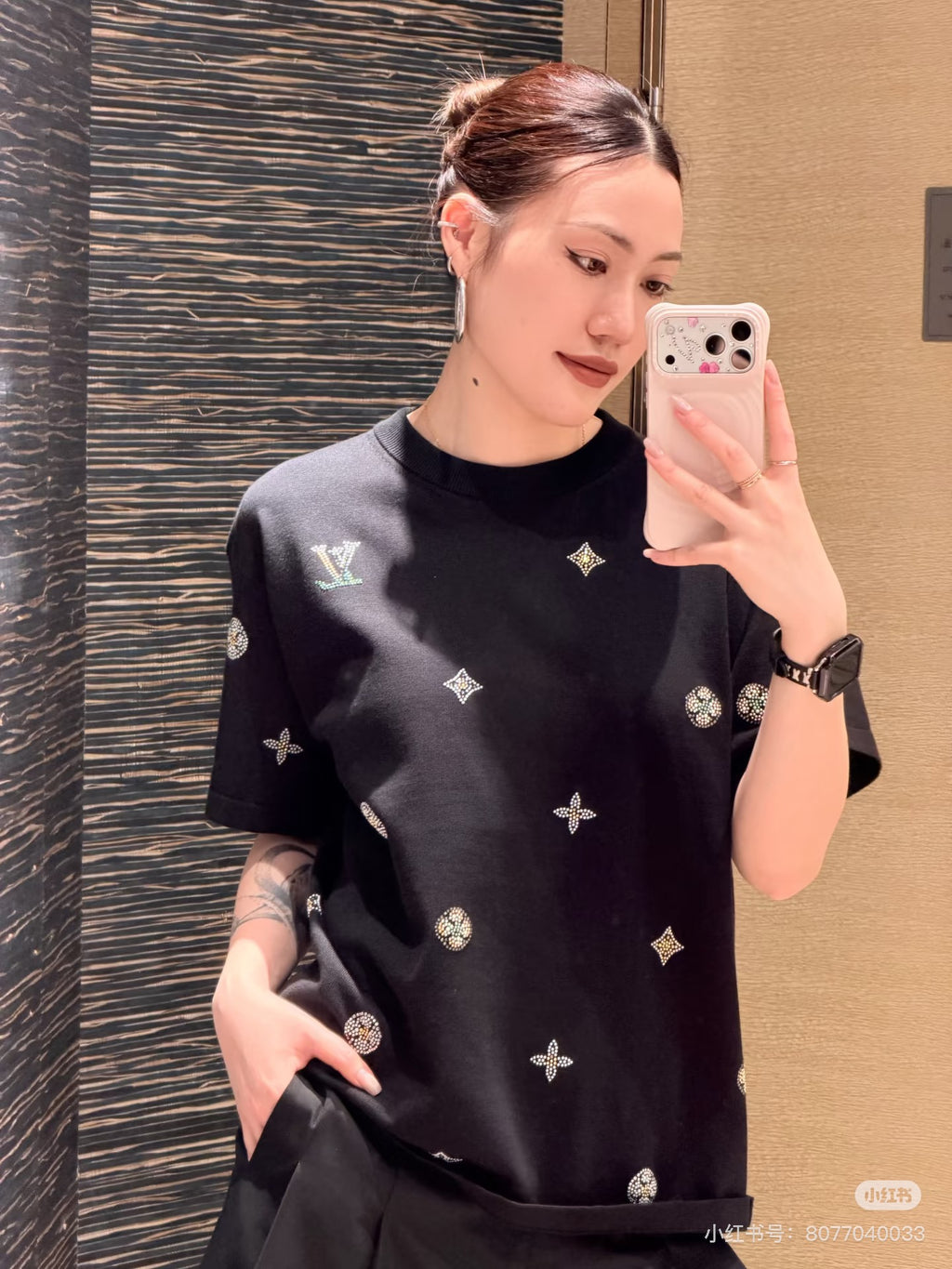 Summer New Letter Flower Hot Diamond Knitted Short Sleeve T-shirt