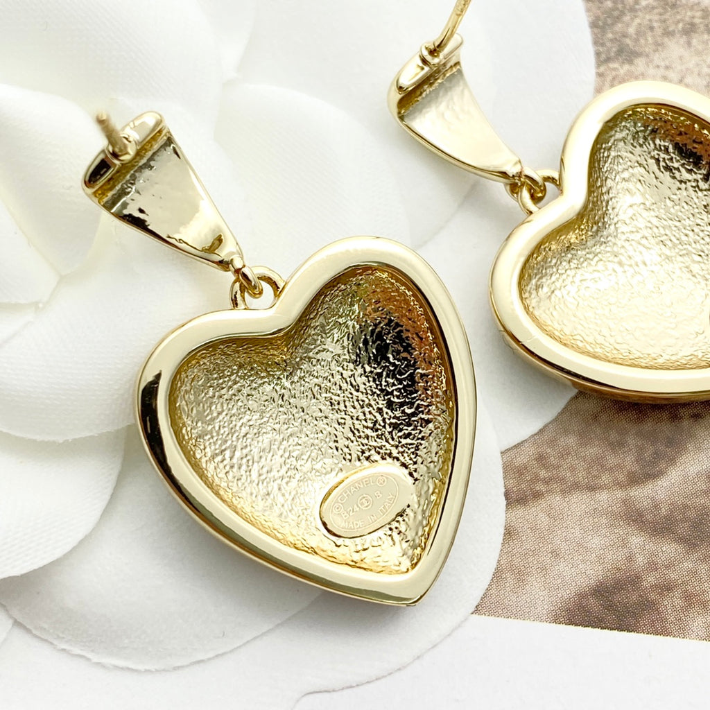 Black gold lace heart-shaped earrings