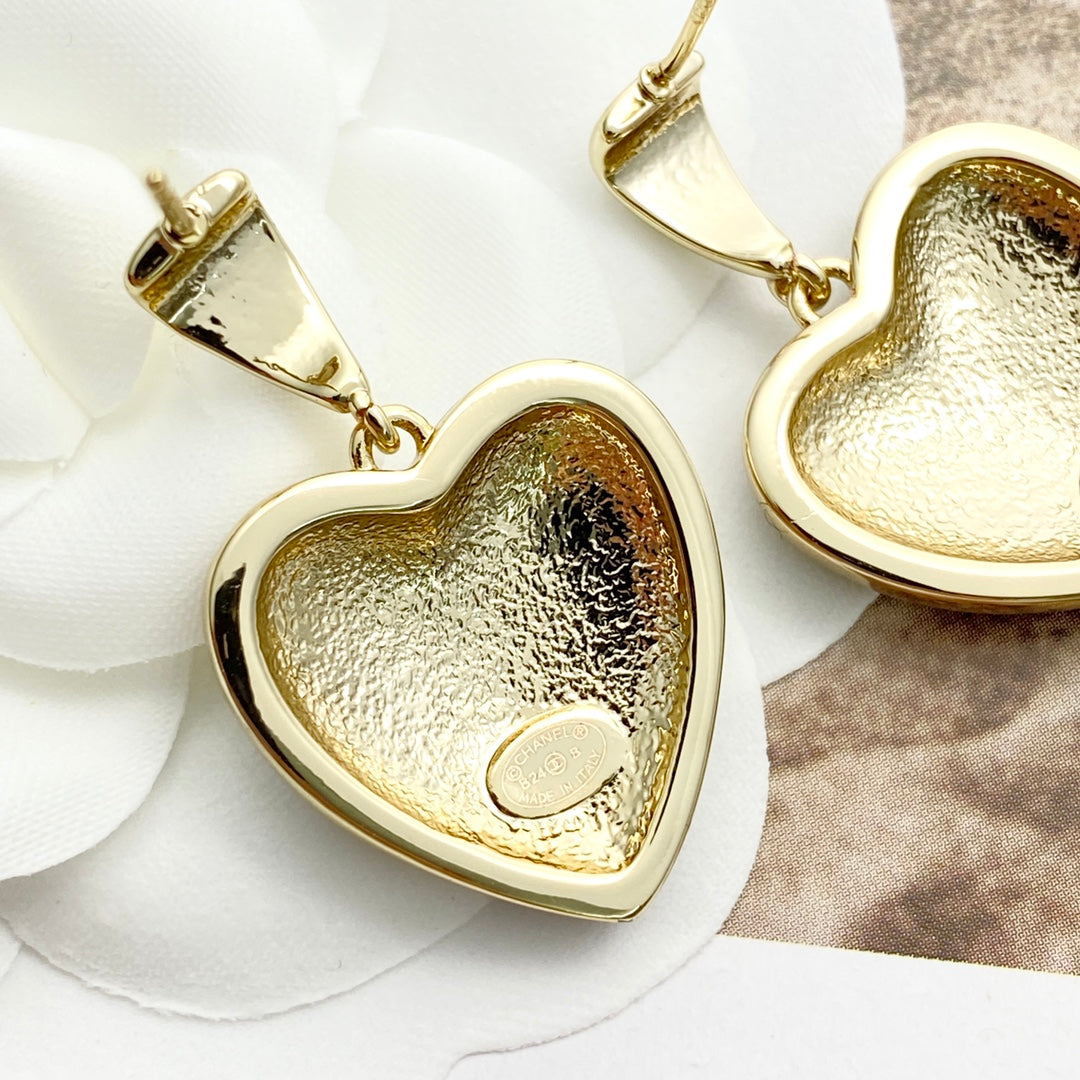 Black gold lace heart-shaped earrings