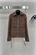Lapel and belted dress jacket with beaded hem