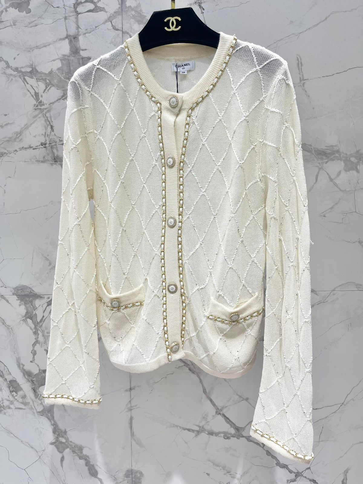 Hand-Strapped Sequined Knit Cardigan