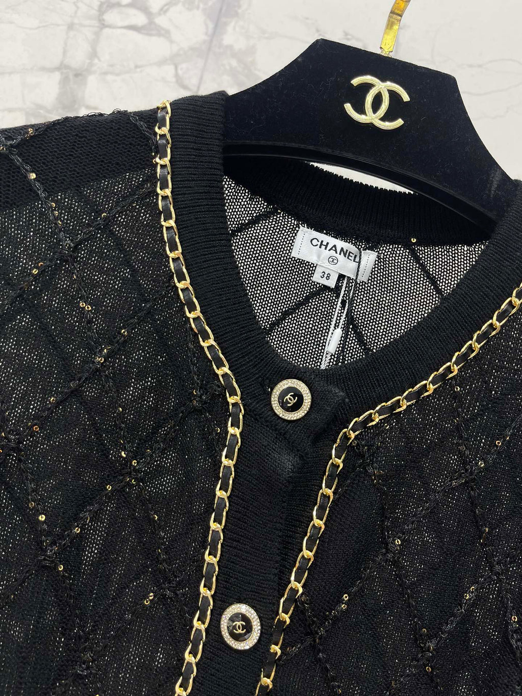 Hand-Strapped Sequined Knit Cardigan
