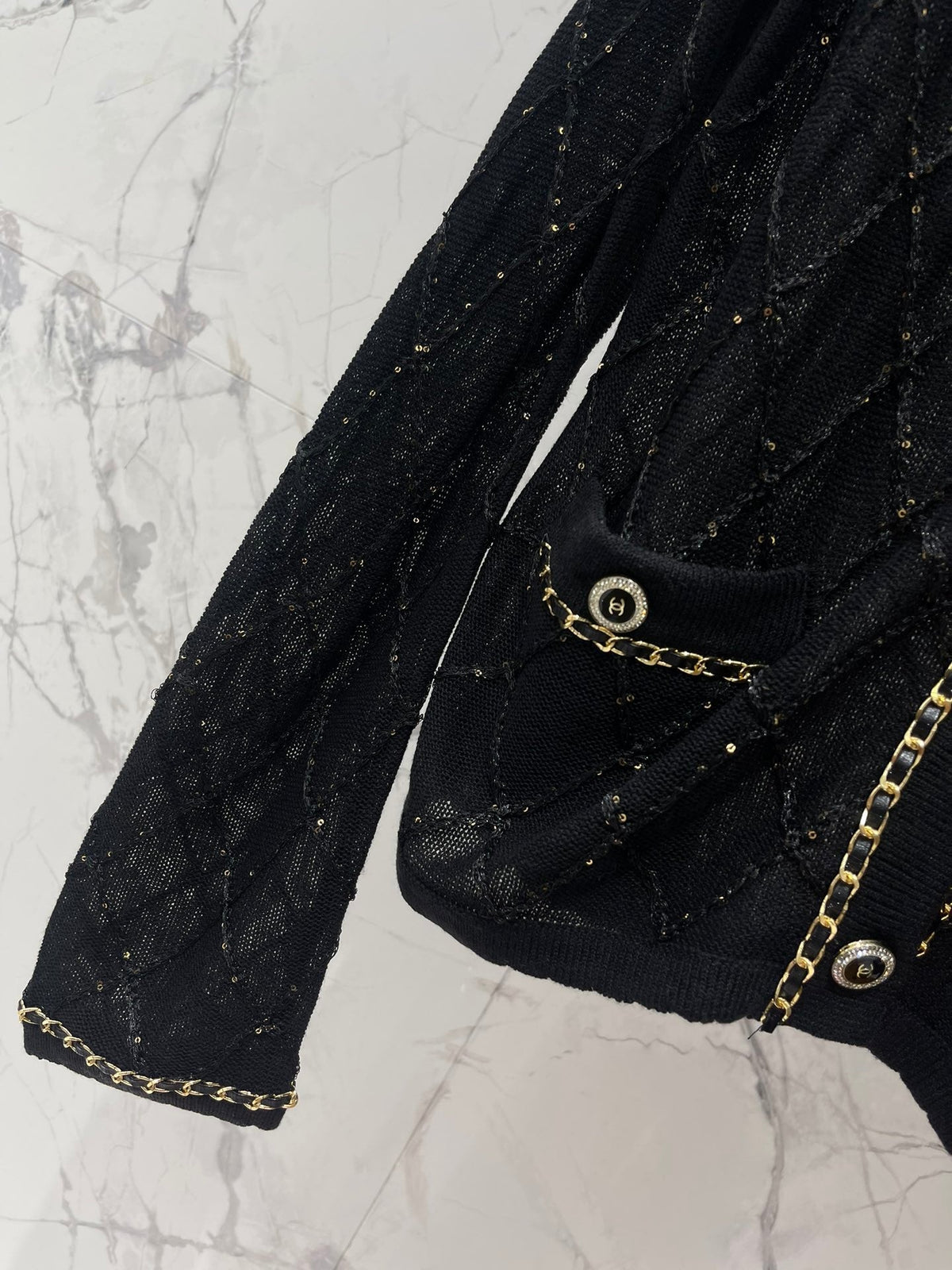 Hand-Strapped Sequined Knit Cardigan