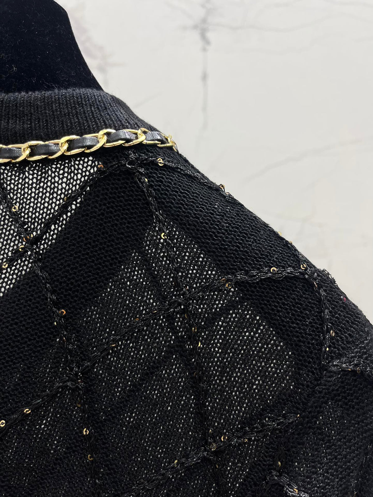 Hand-Strapped Sequined Knit Cardigan