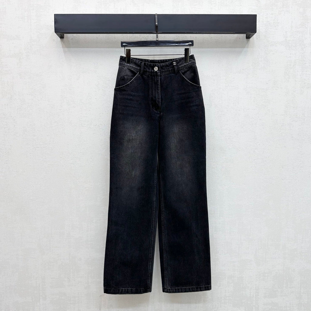 Embroidered Straight-Leg Denim Trousers