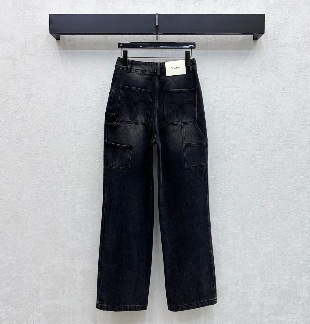 Embroidered Straight-Leg Denim Trousers