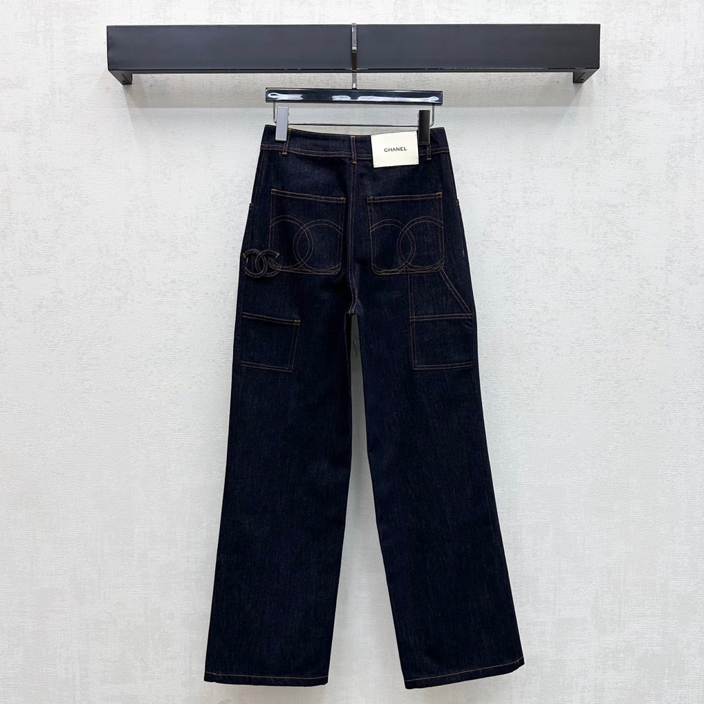 Embroidered Straight-Leg Denim Trousers