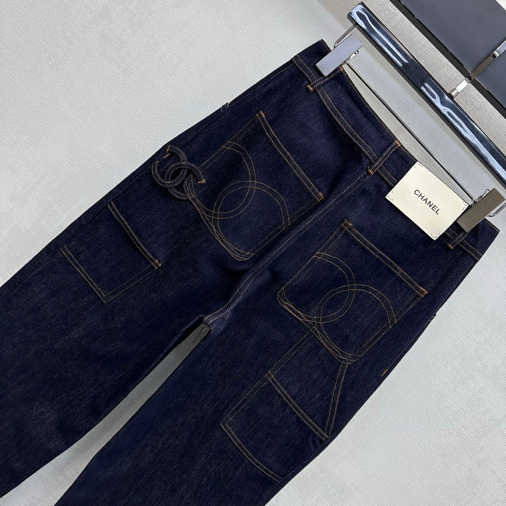Embroidered Straight-Leg Denim Trousers
