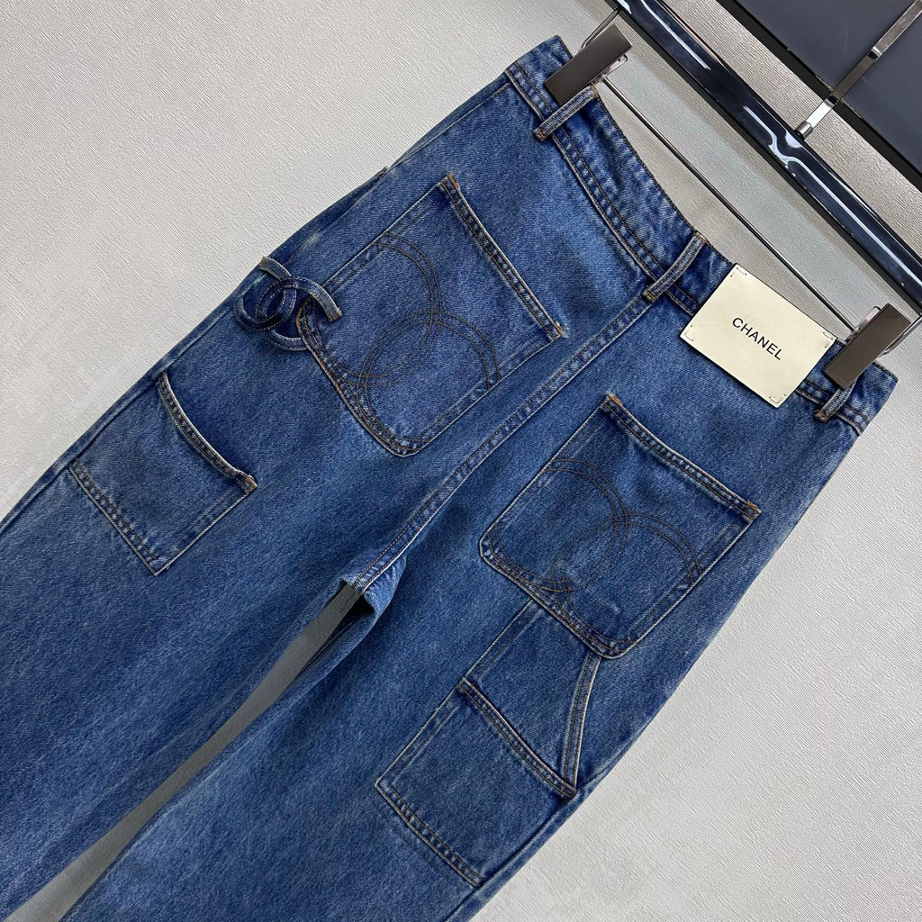 Embroidered Straight-Leg Denim Trousers