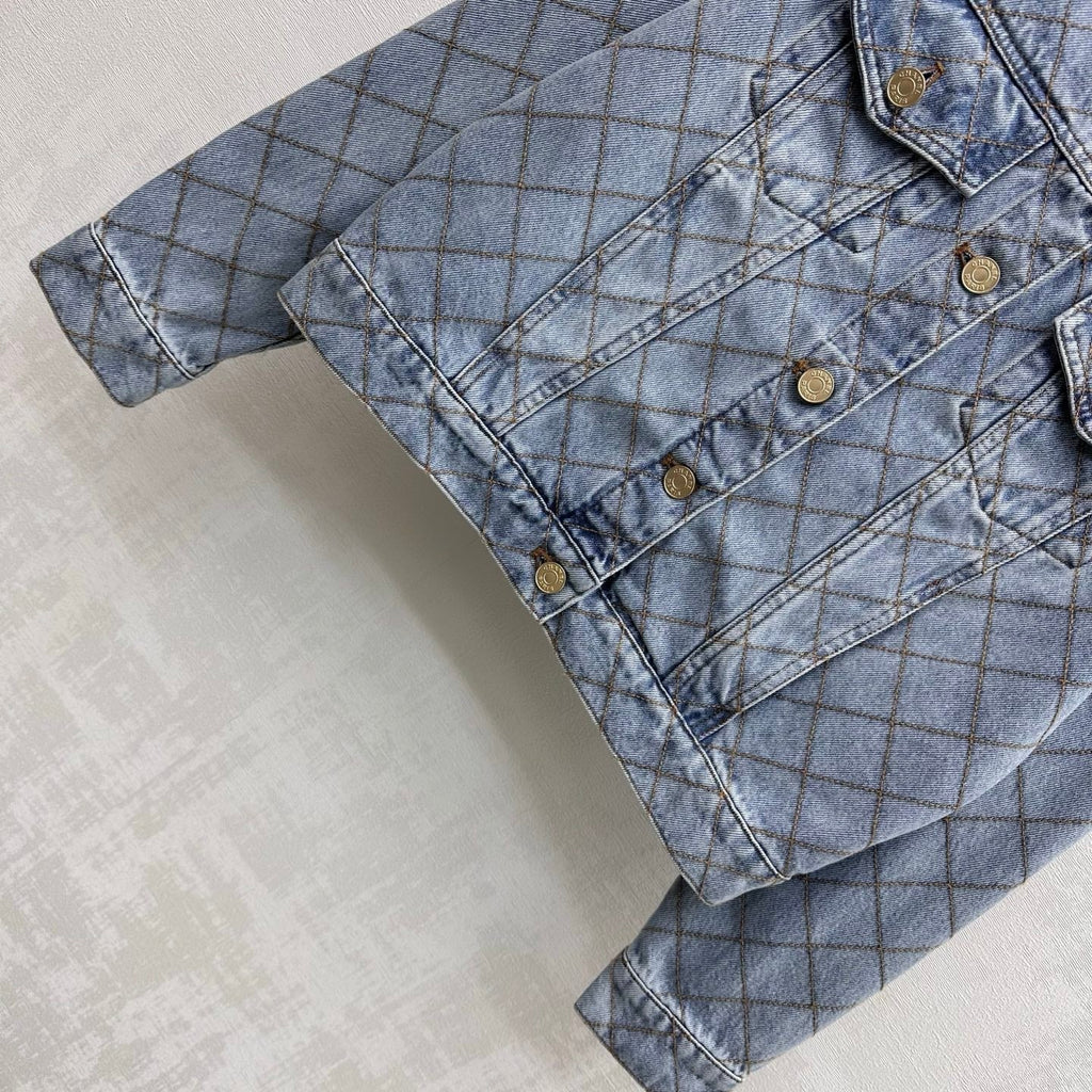 Quilted Denim Jacket with Chain Detail