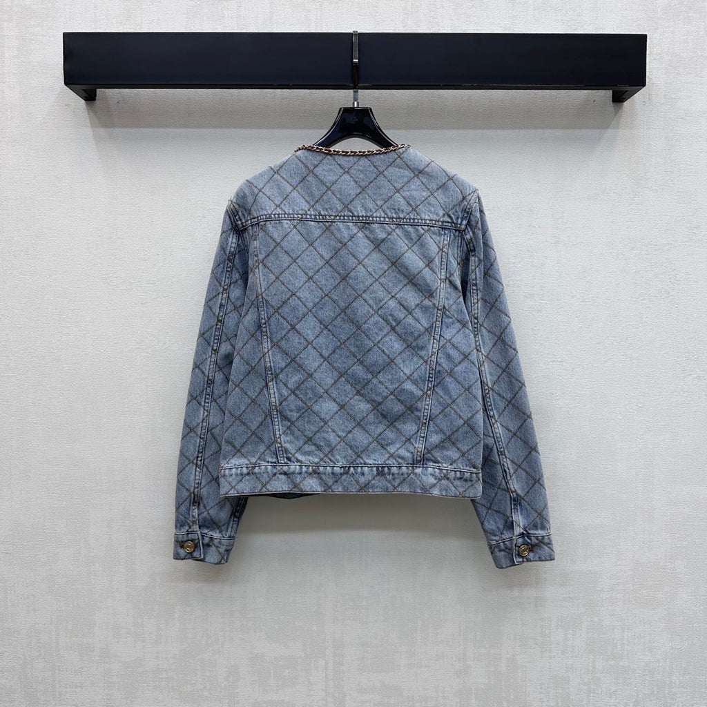 Quilted Denim Jacket with Chain Detail
