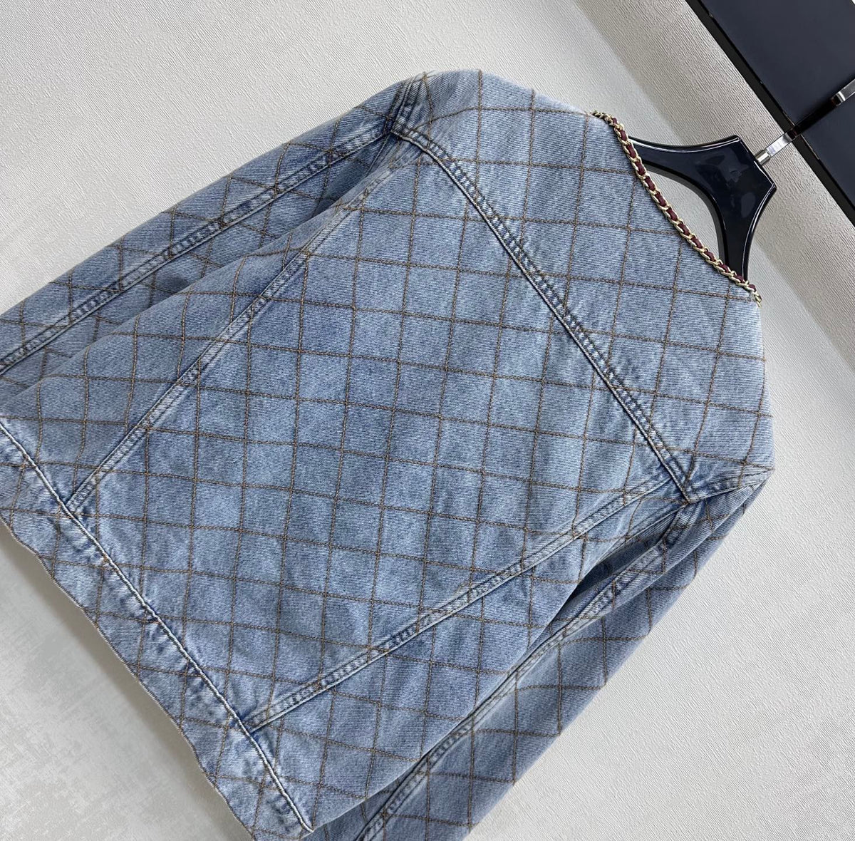 Quilted Denim Jacket with Chain Detail