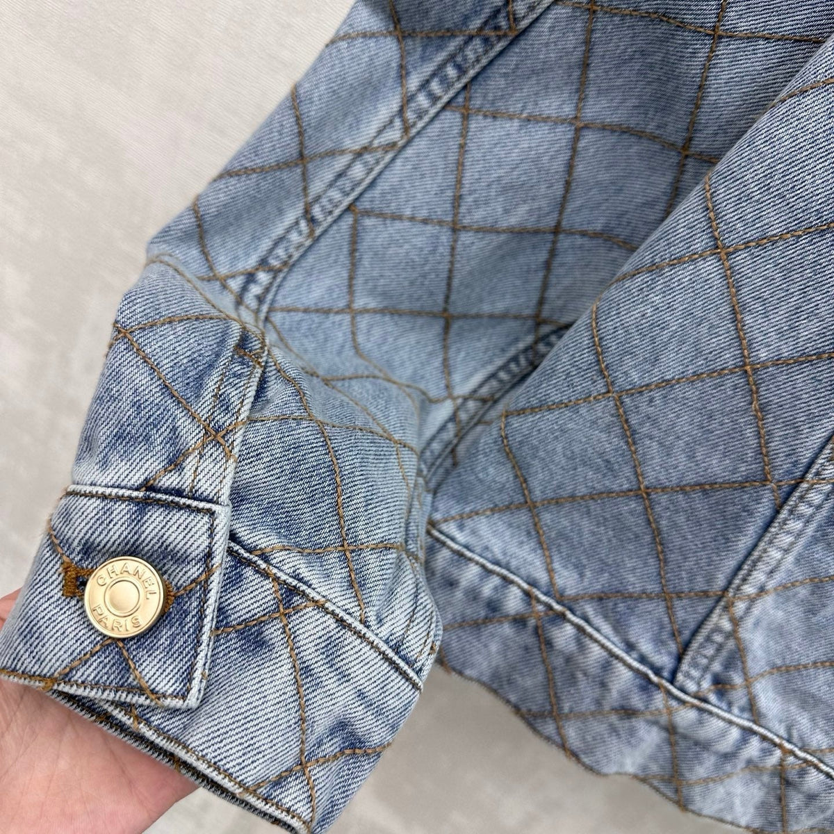 Quilted Denim Jacket with Chain Detail