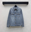 Diamond-Quilted Denim Shirt with Collar