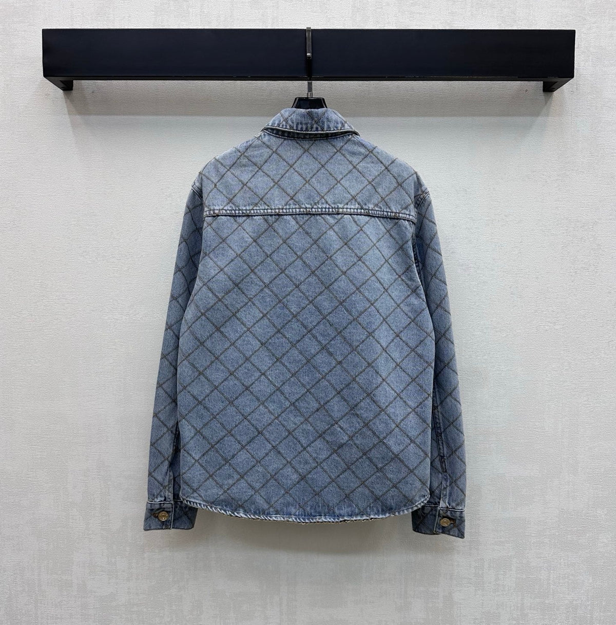 Diamond-Quilted Denim Shirt with Collar