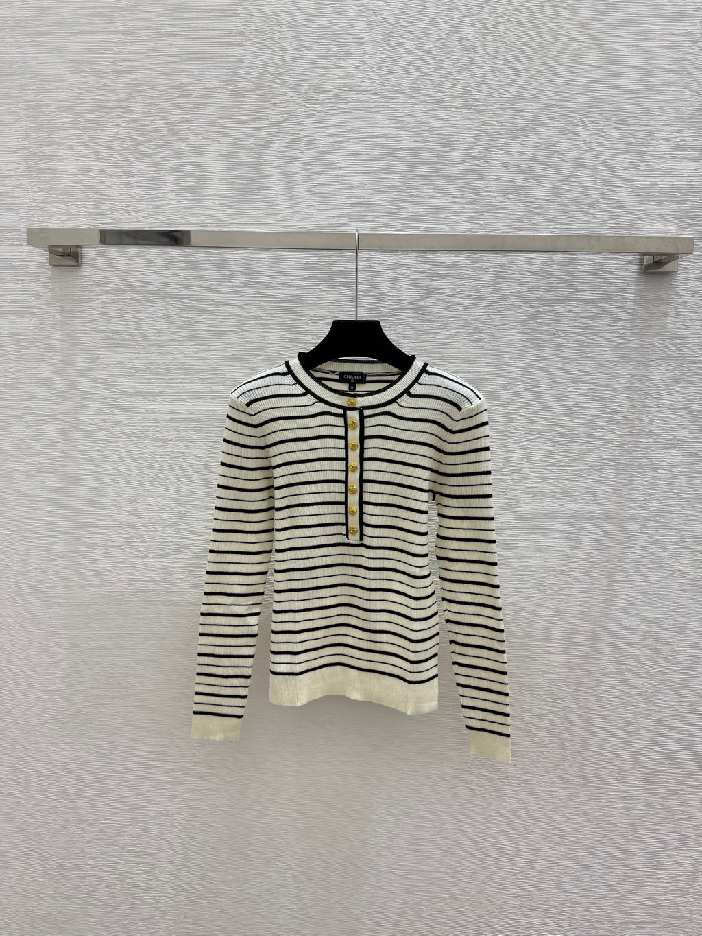 Long-sleeve color-block striped knit top