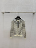 Long-sleeve color-block striped knit top