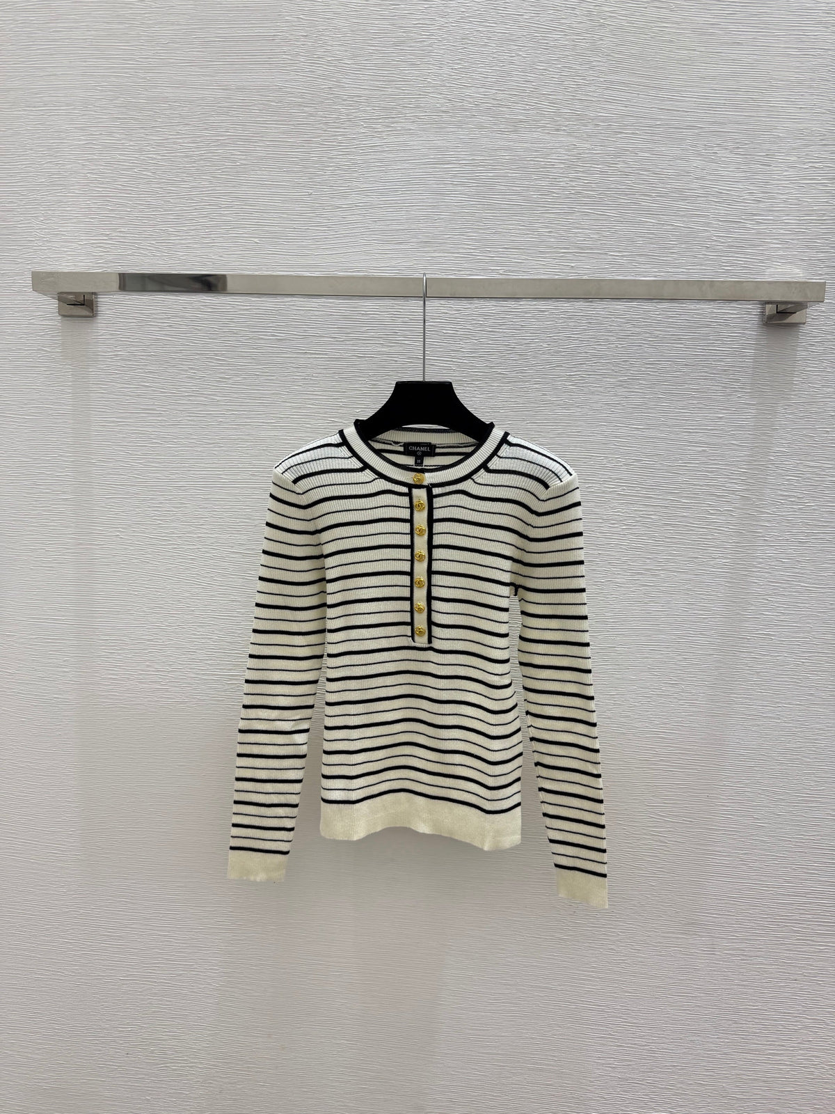 Long-sleeve color-block striped knit top