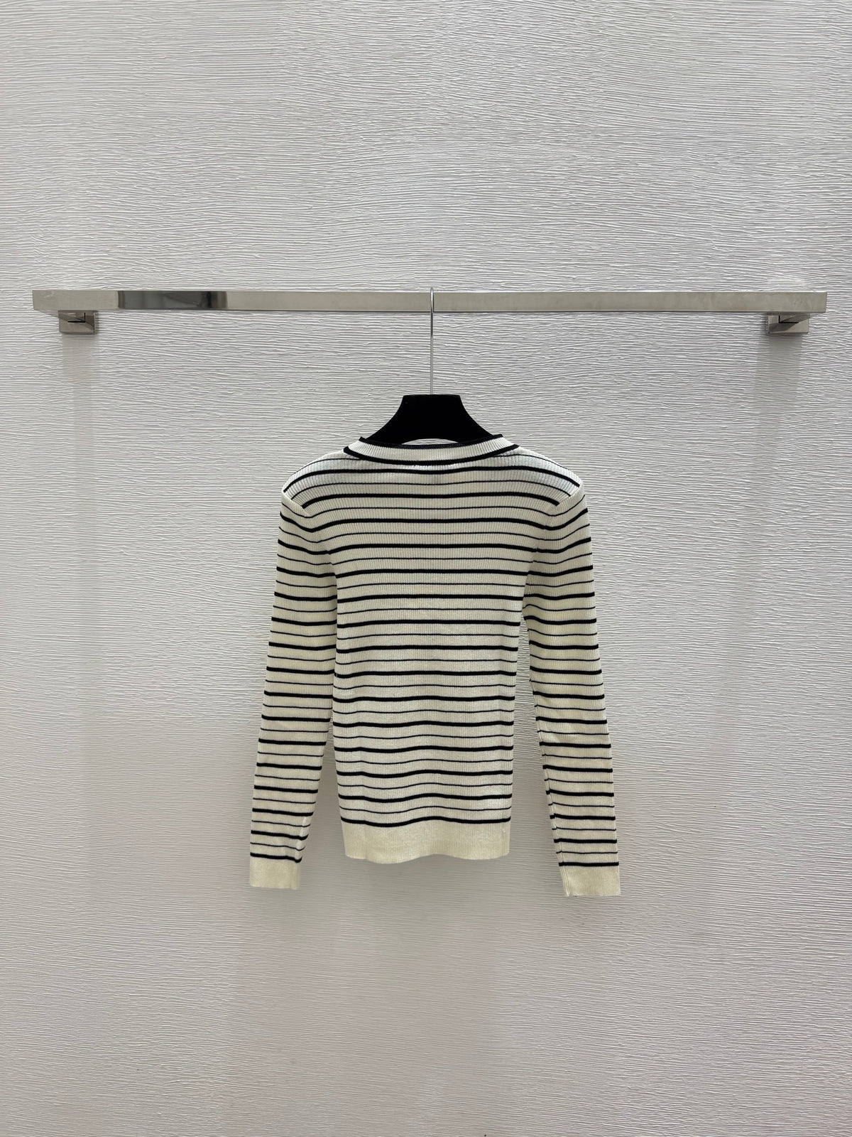 Long-sleeve color-block striped knit top