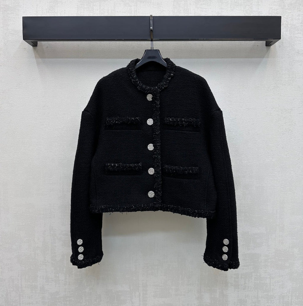 Bound-Edge Crew-Neck Tweed Jacket