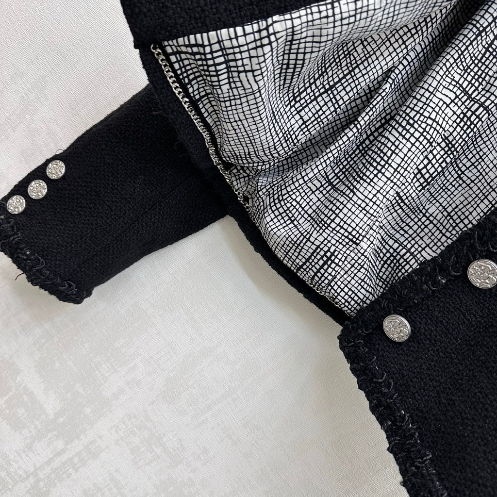 Bound-Edge Crew-Neck Tweed Jacket