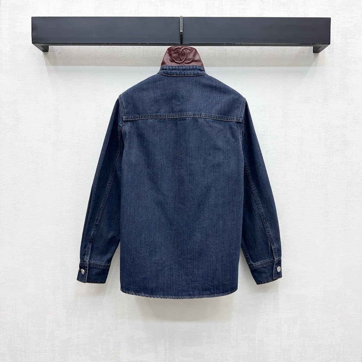 Leather-Collared Denim Shirt-Jacket