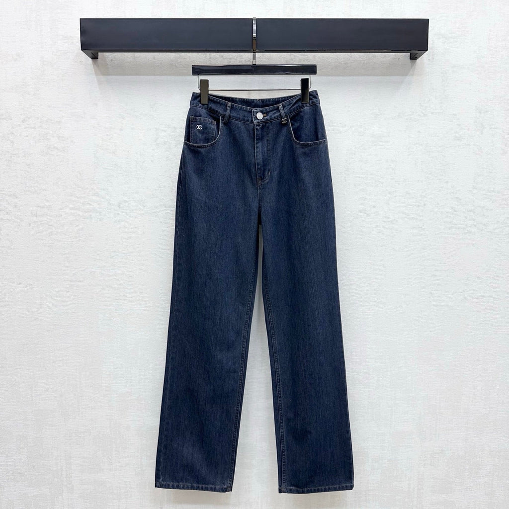Leather-Patch Bootcut Denim Trousers