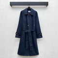 Leather-Collared Denim Trench Coat