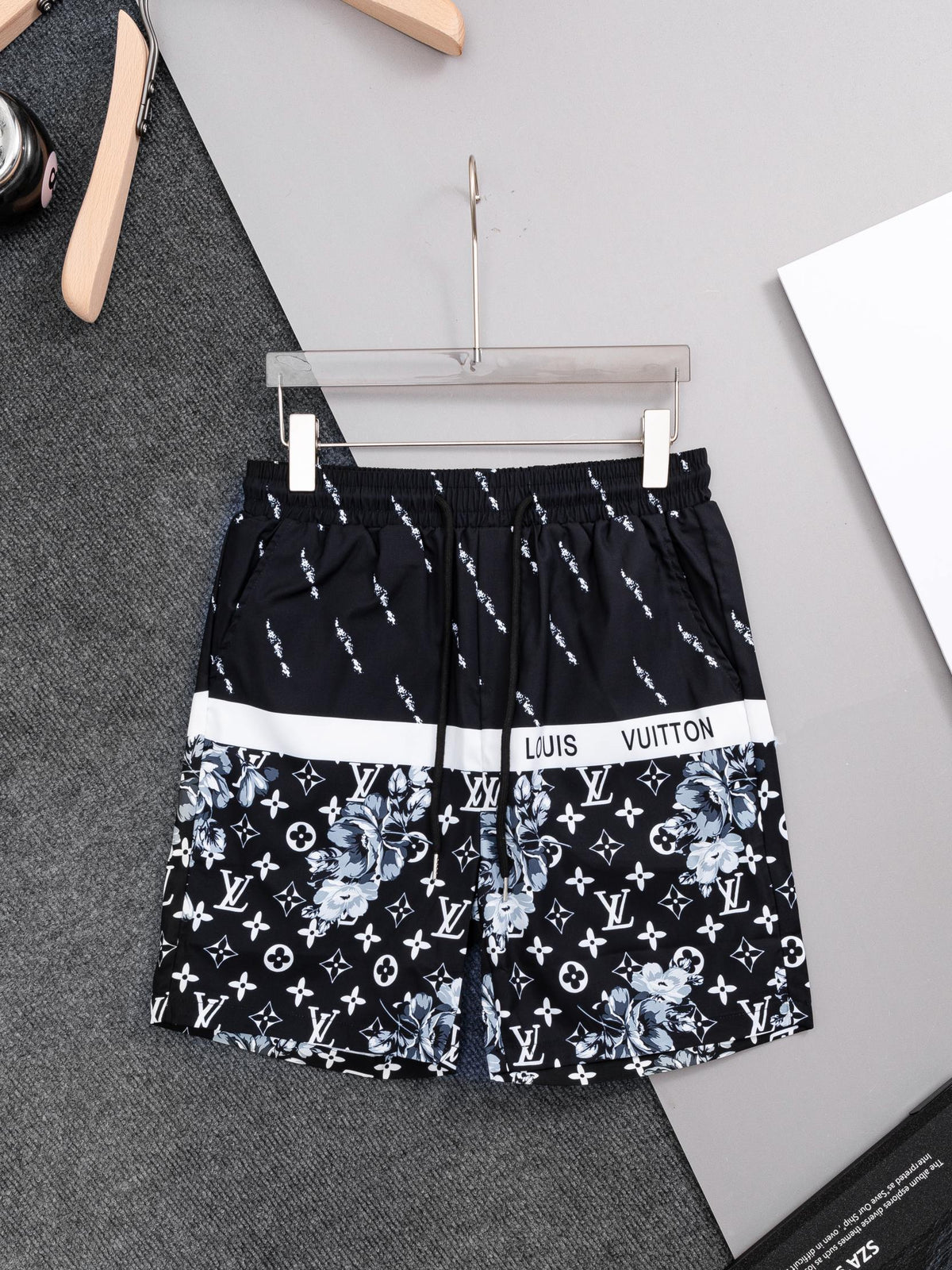 Straight striped spliced beach shorts