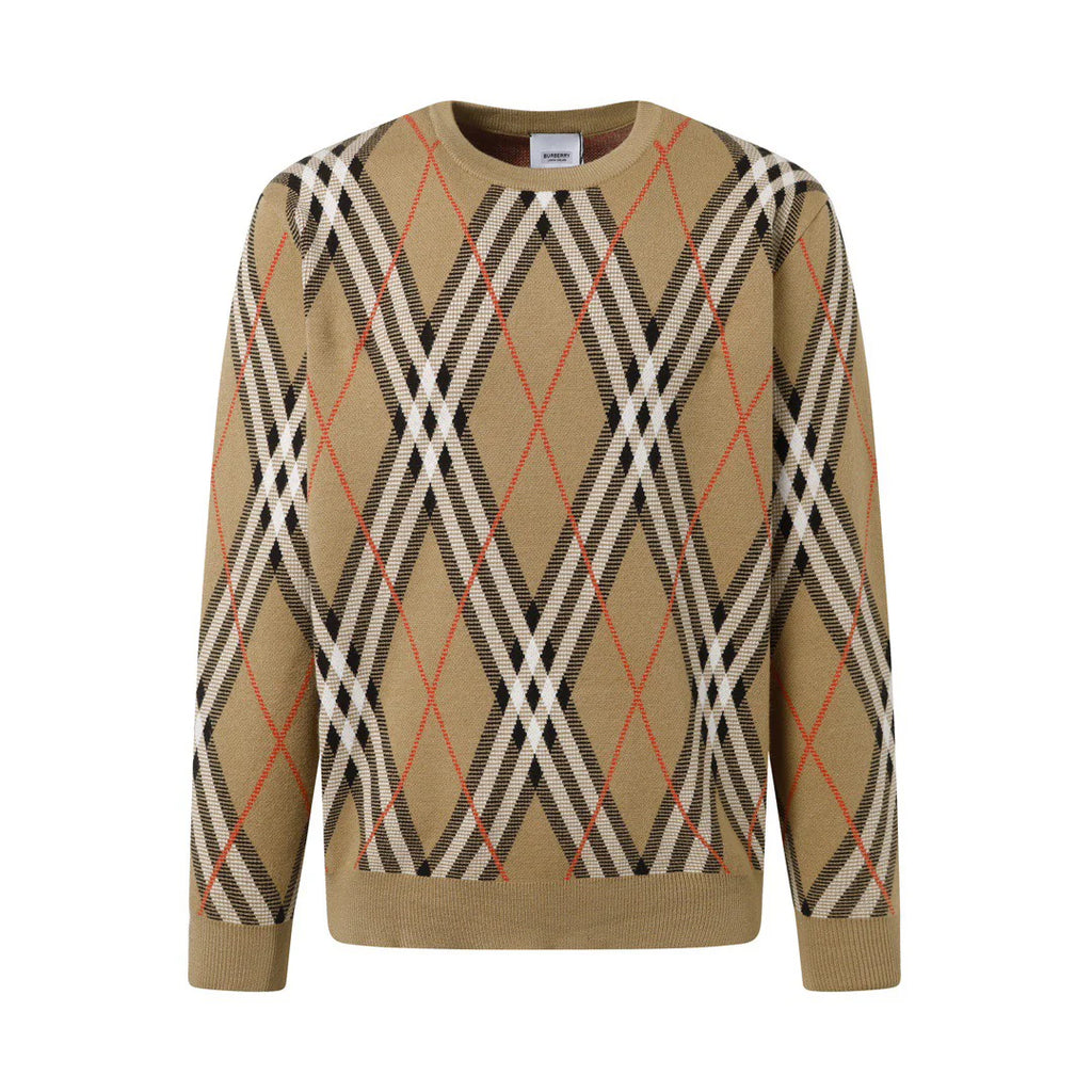 Round neck knitted jacquard texture diamond grid craft sweater