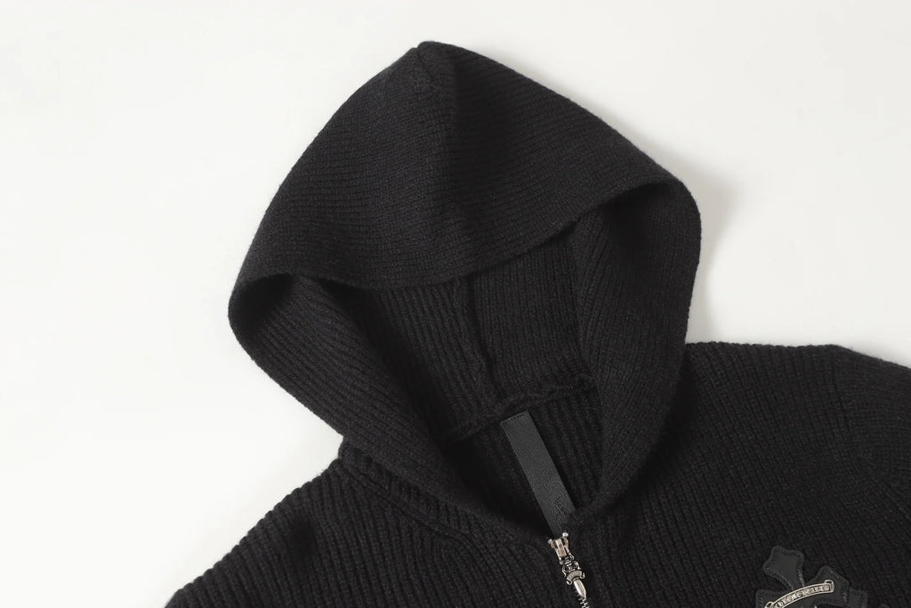 Sanskrit leather embroidery cardigan zipper knitted sweater