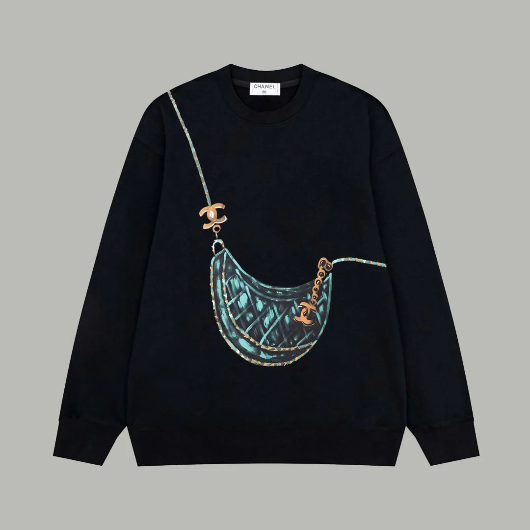 Printed looped long sleeved hoodie