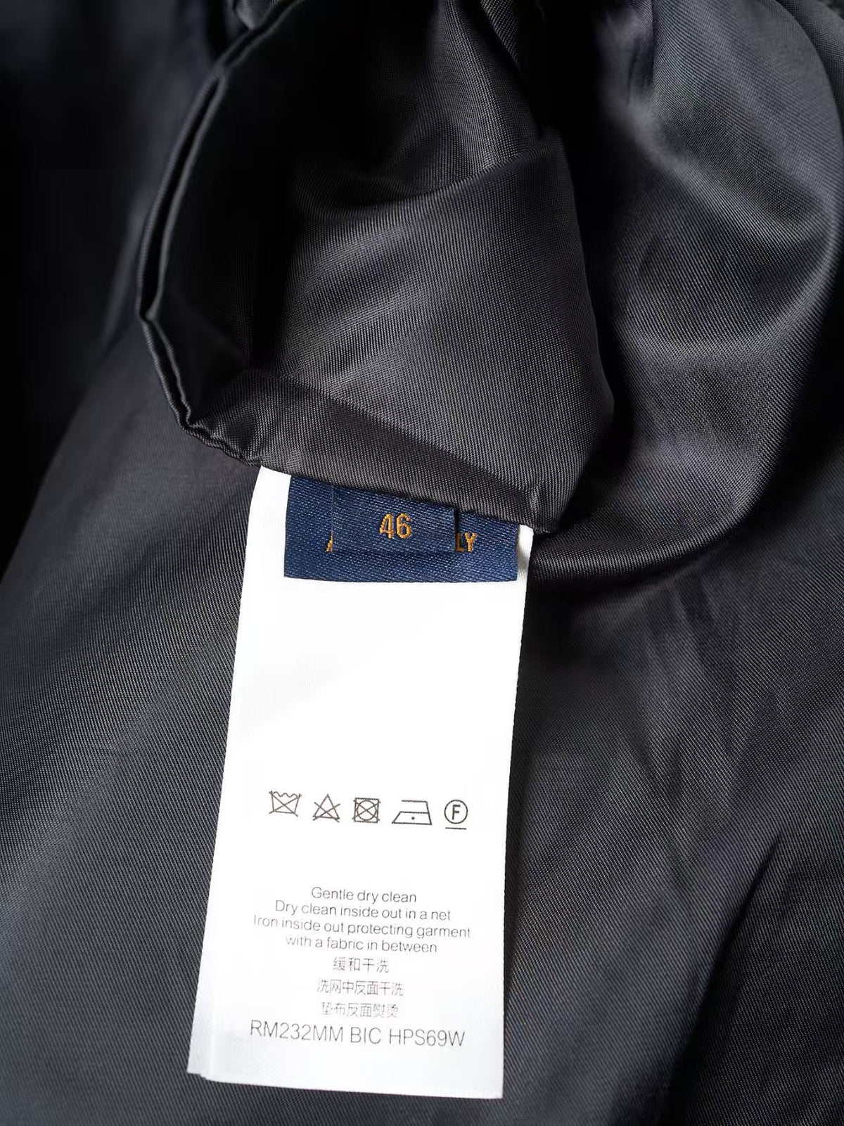V-neck diagonal zipper used leather jacket