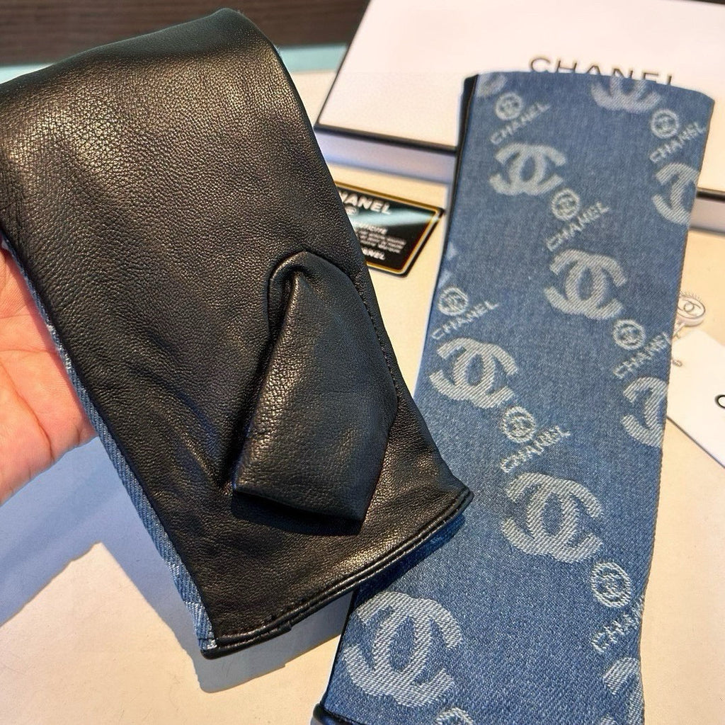 New long denim and sheepskin gloves