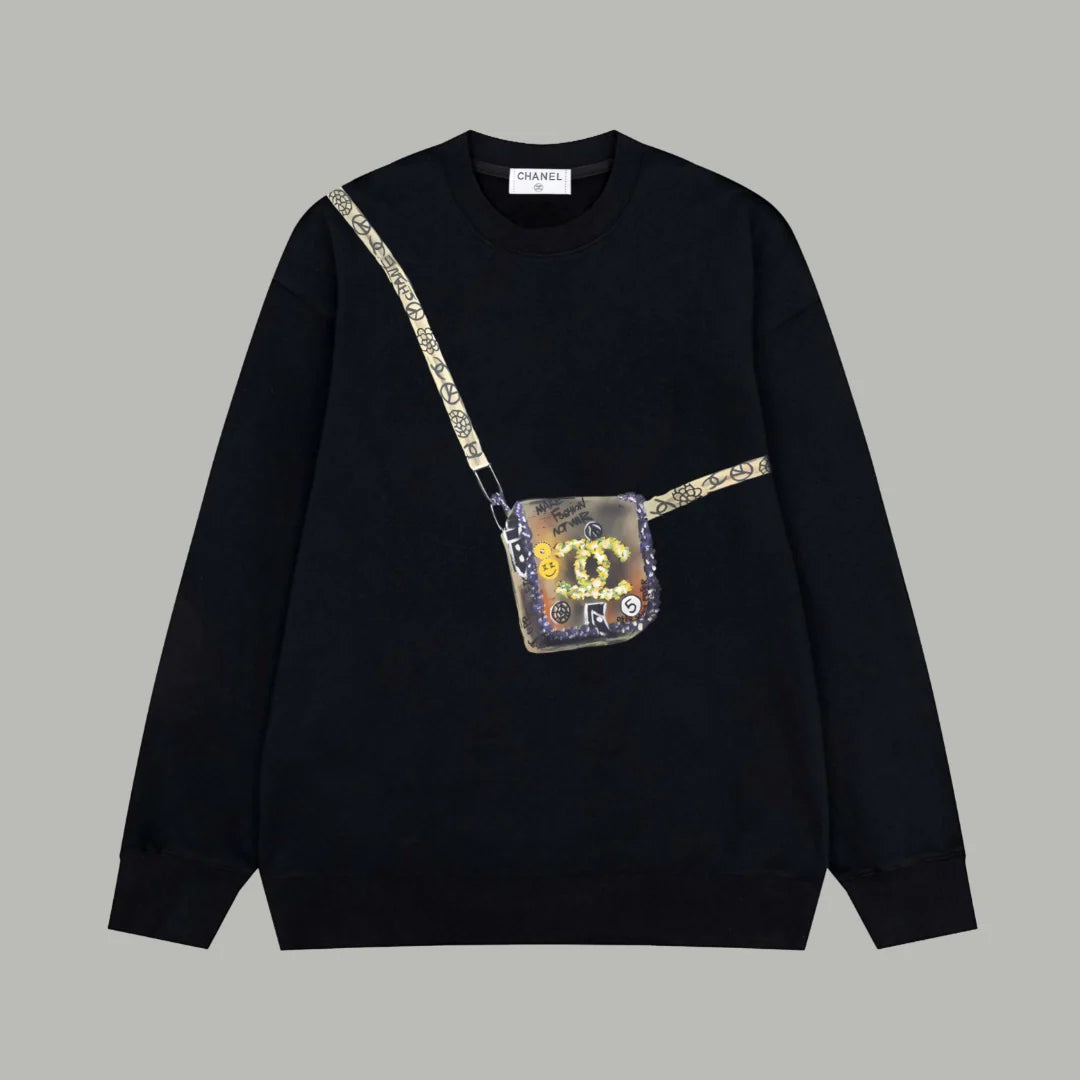Printed looped long sleeved hoodie