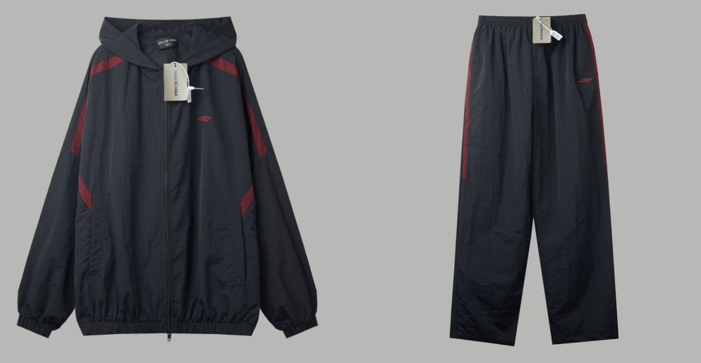 Black and red patchwork embroidered hooded sports suit