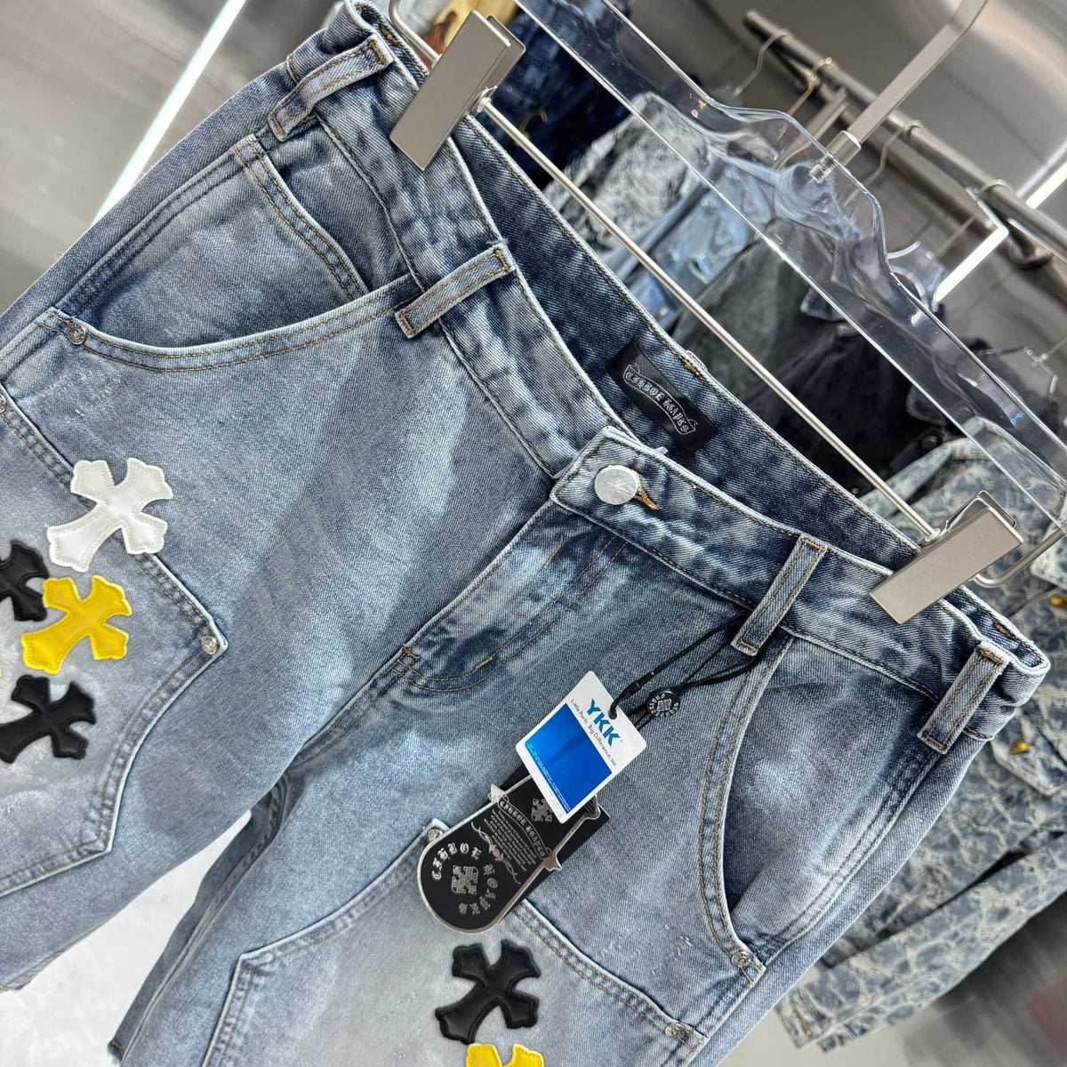 Spring and summer new cross denim shorts made of split leather